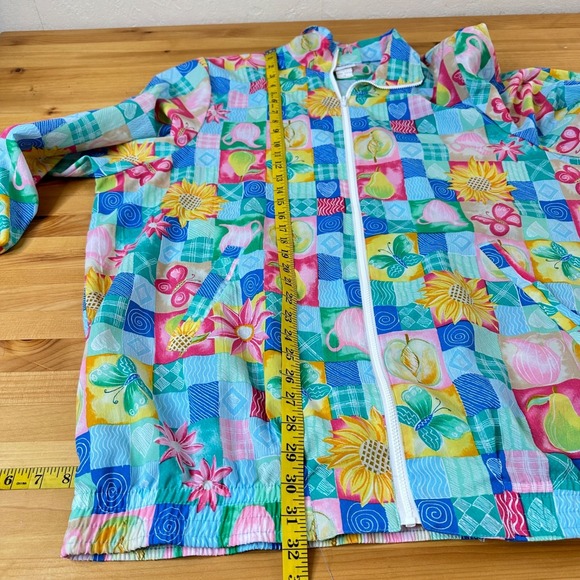 Vintage Women Grandma Kitsch Maximalist Patchwork Motif Windbreaker Sz 1X Nylon - Picture 3 of 8